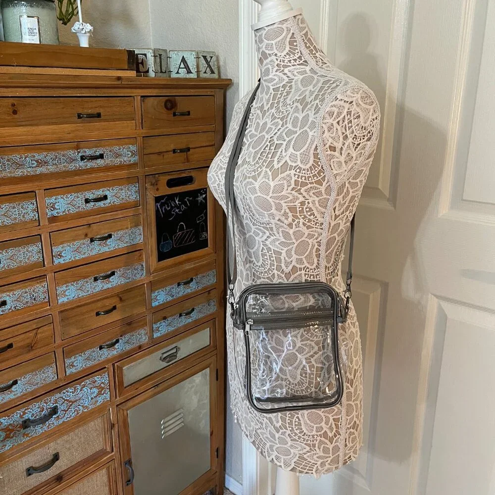 Clear Crossbody Size MD Handbag / Concerts/ Events - NWT - Gray